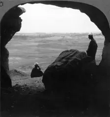 Walled city of El Kab, seen from a door of a tomb in the cliffs, Egypt 1905.Artist: Underwood & Underwood