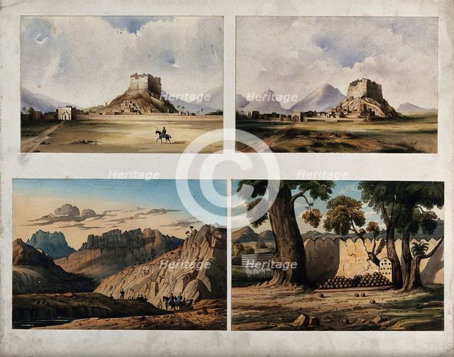 Walled city with lone horseman, Afghanistan. Creator: Unknown.