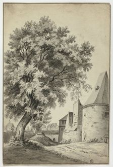 Walled Village and Tall Tree, n.d. Creator: Unknown