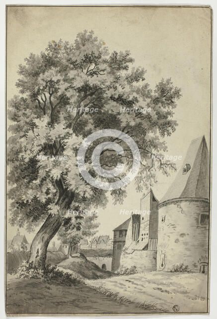 Walled Village and Tall Tree, n.d. Creator: Unknown.