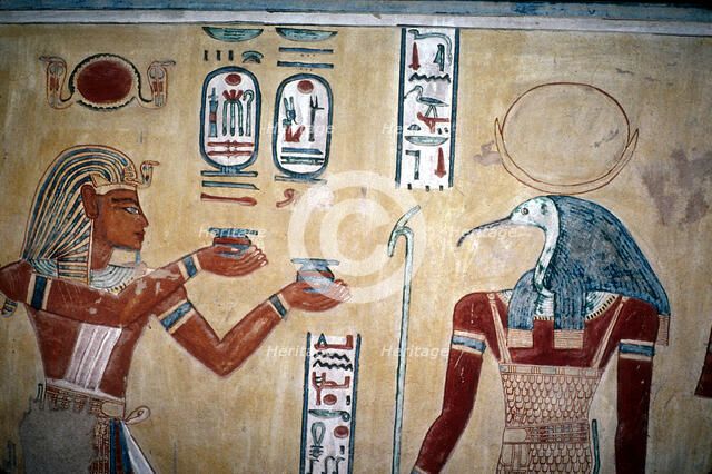 Wallpainting of Rameses III before Thoth, Valley of the Queens, Luxor, Egypt, c12th century BC. Artist: Unknown