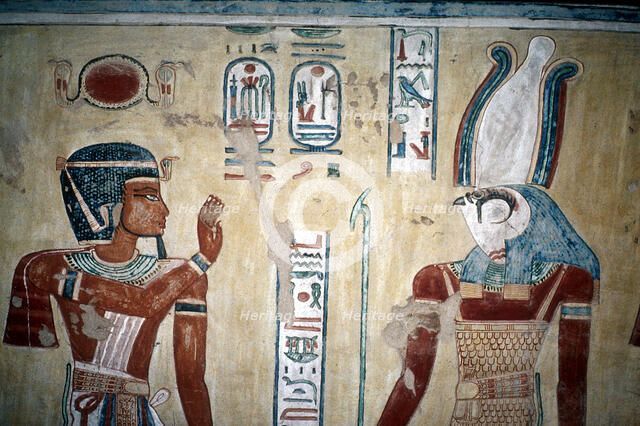 Wallpainting of Rameses III before Horus, Valley of the Queens, Luxor, Egypt, c12th century BC. Artist: Unknown