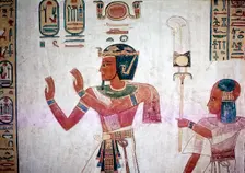Wallpainting of Rameses III leading deceased son to the gods, Valley of the Queens, Egypt, c12thC BC