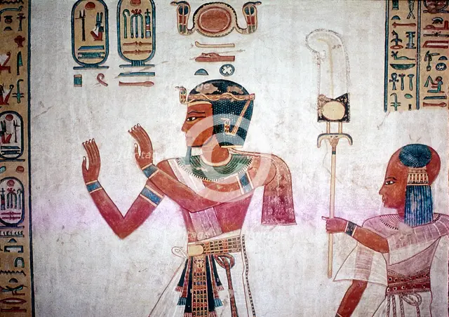 Wallpainting of Rameses III leading deceased son to the gods, Valley of the Queens, Egypt, c12thC BC Artist: Unknown