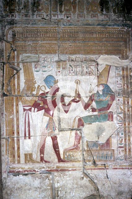 Wallpainting of Sethos I before Horus, Temple of Sethos I, Abydos, Egypt, 19th Dynasty, c1280 BC. Artist: Unknown