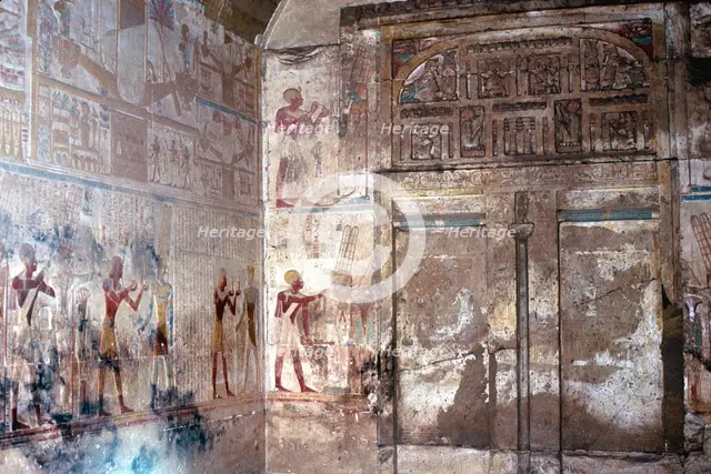 Wallpaintings and False Doors, Temple of Sethos I, Abydos, Egypt, 19th Dynasty, c1280 BC. Artist: Unknown