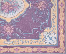 Wallpaper design featuring bouquets of roses, strapwork, and rinceaux, 1830-97. Creators: Jules-Edmond-Charles Lachaise, Eugène-Pierre Gourdet