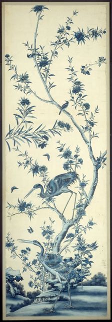 Wallpaper Panel with Birds and Flowering Trees, China, Late 18th/early 19th century. Creator: Unknown