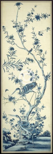 Wallpaper Panel with Birds and Flowering Trees, China, Late 18th/early 19th century. Creator: Unknown.