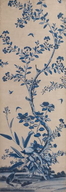 Wallpaper Panel with Birds and Flowering Trees, China, Late 18th/early 19th century. Creator: Unknown