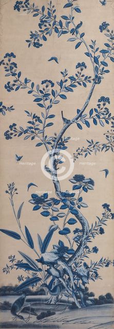 Wallpaper Panel with Birds and Flowering Trees, China, Late 18th/early 19th century. Creator: Unknown.