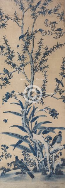 Wallpaper Panel with Birds and Flowering Trees, France, Late 18th/early 19th century. Creator: Unknown.