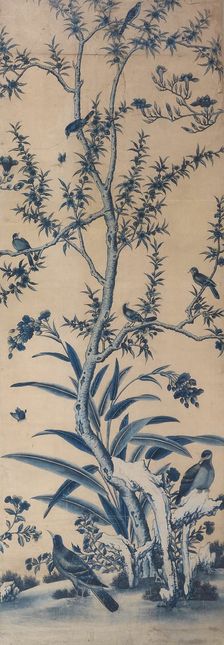 Wallpaper Panel with Birds and Flowering Trees, France, Late 18th/early 19th century. Creator: Unknown