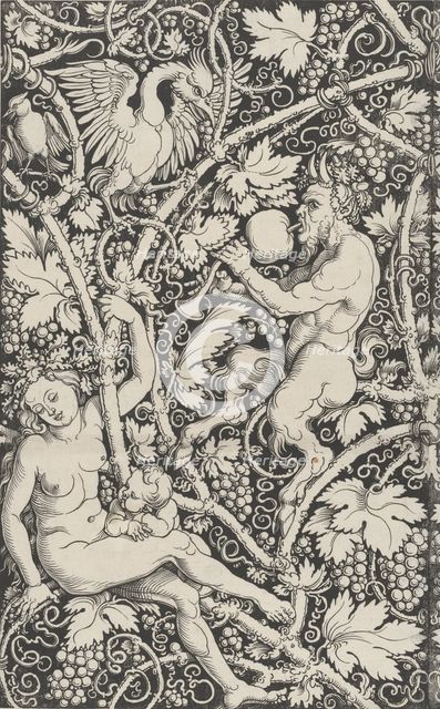 Wallpaper with Satyr Family, 1515. Creator: Sebald Beham.