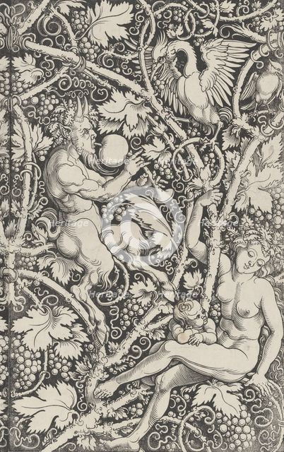 Wallpaper with Satyr Family, 1515. Creator: Sebald Beham.