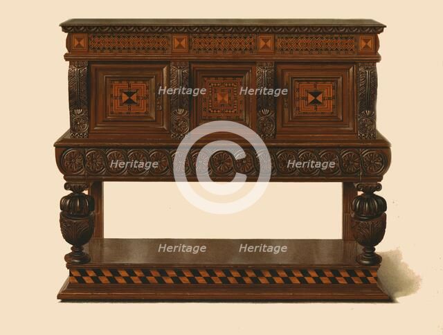Walnut and oak standing buffet, 1904. Artist: Shirley Slocombe.