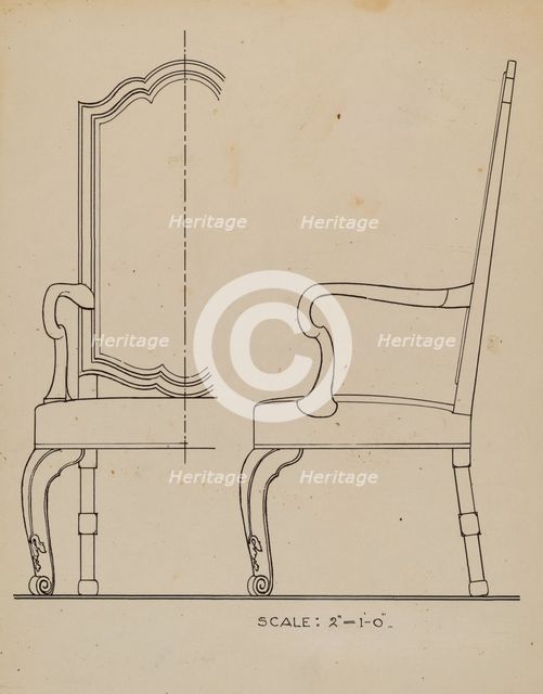 Walnut Armchair, c. 1936. Creator: Simon Weiss.