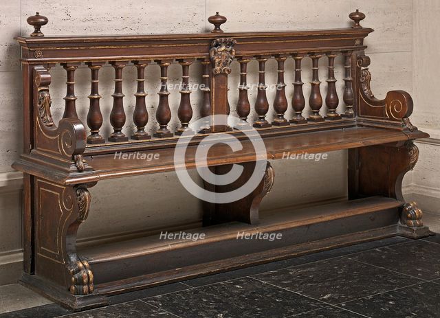 Walnut Bench with Balustraded Back, 16th century. Creator: Unknown.