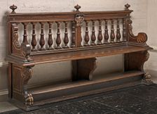Walnut Bench with Balustraded Back, 16th century. Creator: Unknown