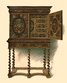 Walnut cabinet inlaid with marquetry, 1905. Artist: Shirley Slocombe
