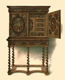 Walnut cabinet inlaid with marquetry, 1905. Artist: Shirley Slocombe