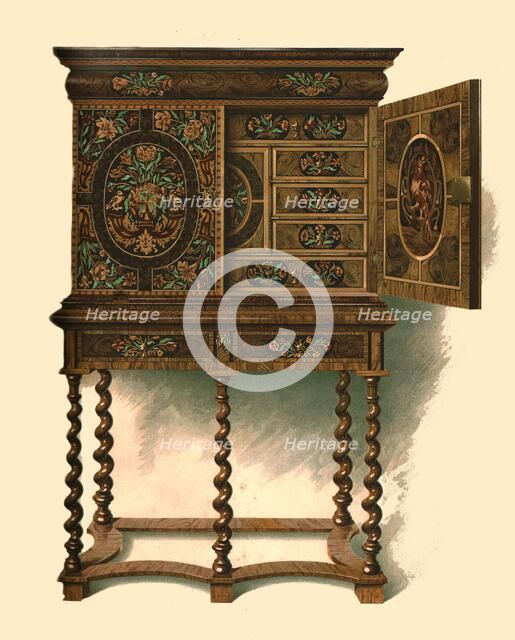 Walnut cabinet inlaid with marquetry, 1905. Artist: Shirley Slocombe.