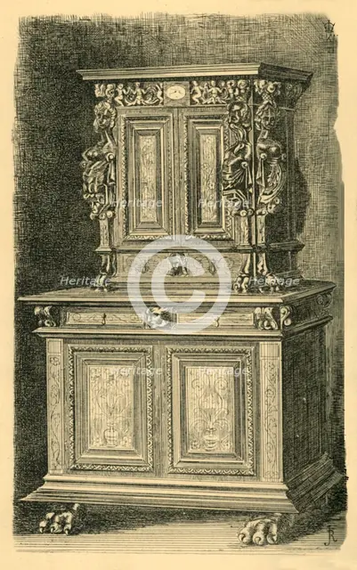 Walnut cabinet, mid 16th century?, (1881). Creator: J Randall.