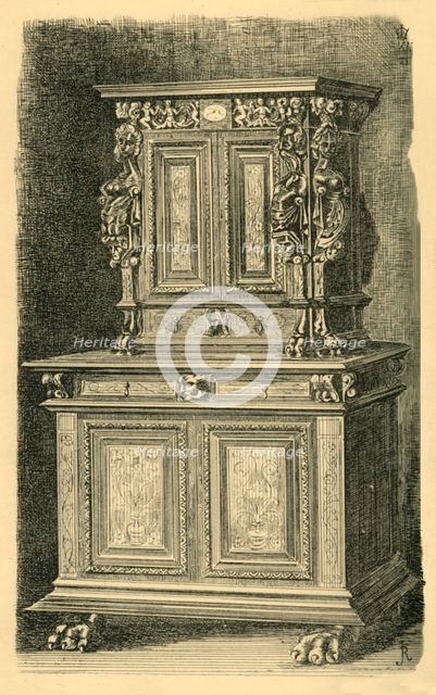 Walnut cabinet, mid 16th century?, (1881). Creator: J Randall.