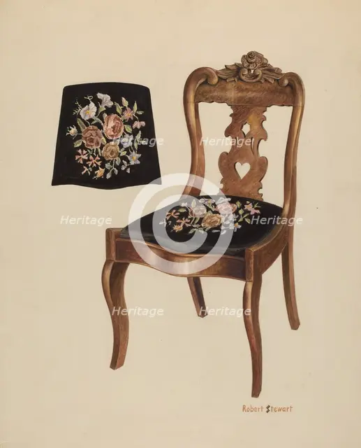 Walnut Carved Back Chair, c. 1940. Creator: Robert Stewart.