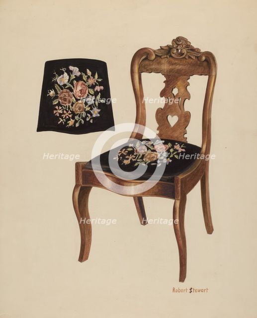 Walnut Carved Back Chair, c. 1940. Creator: Robert Stewart.