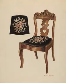Walnut Carved Back Chair, c. 1940. Creator: Robert Stewart