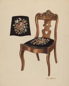 Walnut Carved Back Chair, c. 1940. Creator: Robert Stewart