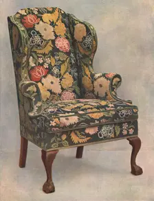 Walnut chair covered with needlework, 1905. Artist: Shirley Slocombe