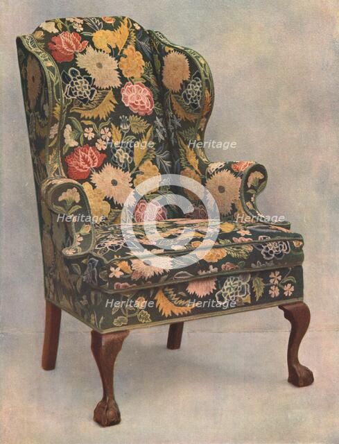 Walnut chair covered with needlework, 1905. Artist: Shirley Slocombe.