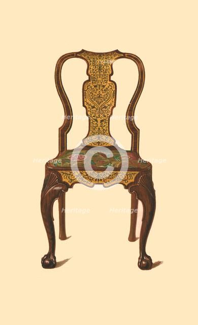 Walnut chair inlaid with marquetry, 1905. Artist: Shirley Slocombe.