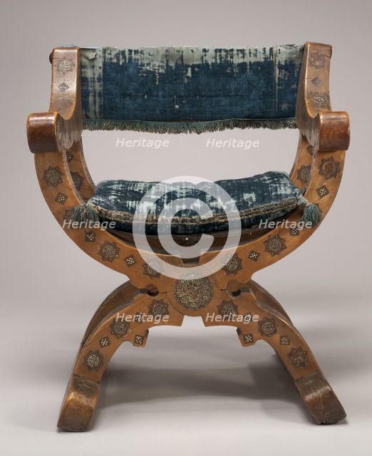 Walnut Dantesca Chair with Inlay Work, 15th century. Creator: Unknown.