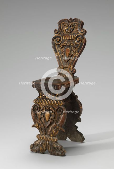 Walnut Stool (Sgabello), Carved and Gilded, c. 1540/1560. Creator: Unknown.