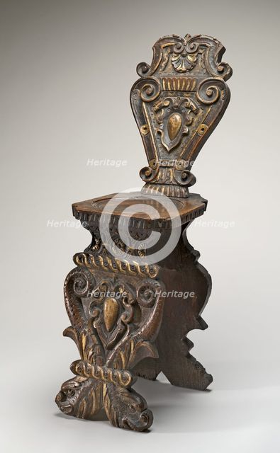 Walnut Stool (Sgabello), Carved and Gilded, c. 1540/1560. Creator: Unknown.