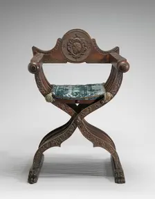 Walnut Savonarola Chair with Letters A.G., c. 1520/1540. Creator: Unknown