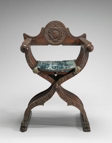 Walnut Savonarola Chair with Letters A.G., c. 1520/1540. Creator: Unknown