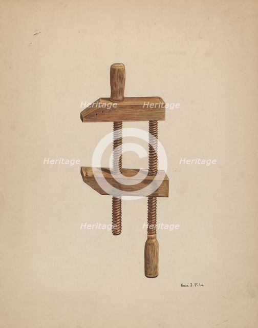Walnut Screw Clamp, c. 1937. Creator: George File.
