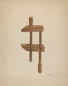 Walnut Screw Clamp, c. 1937. Creator: George File
