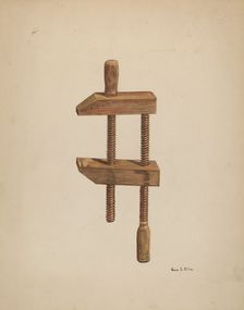Walnut Screw Clamp, c. 1937. Creator: George File