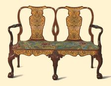 Walnut settee inlaid with marquetry, 1905. Artist: Shirley Slocombe