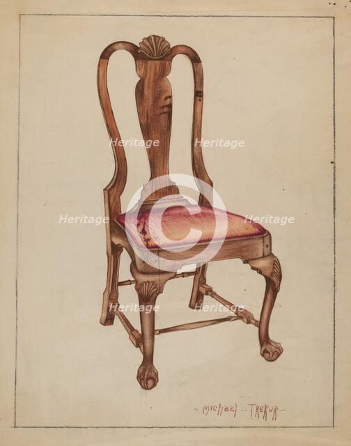 Walnut Side Chair, 1936. Creator: Michael Trekur.