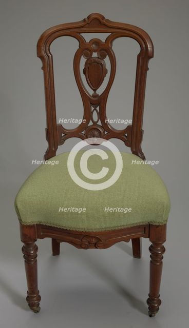 Walnut side chair from the home of Robert Smalls, 1875. Creator: Unknown.