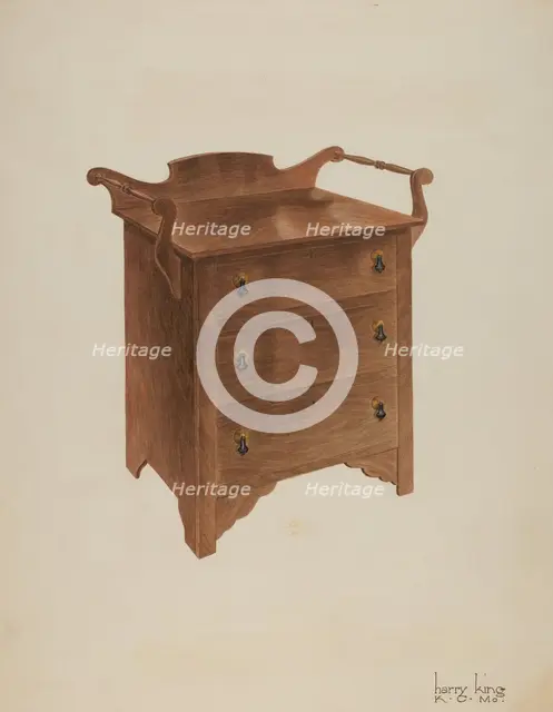 Walnut Wash Stand, c. 1941. Creator: Harry King.