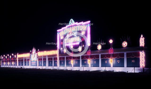 Walthamstow greyhound racing stadium illuminated to celebrate the Coronation of Elizabeth II, 1953. Creator: Arthur Charles Kirby Ware.