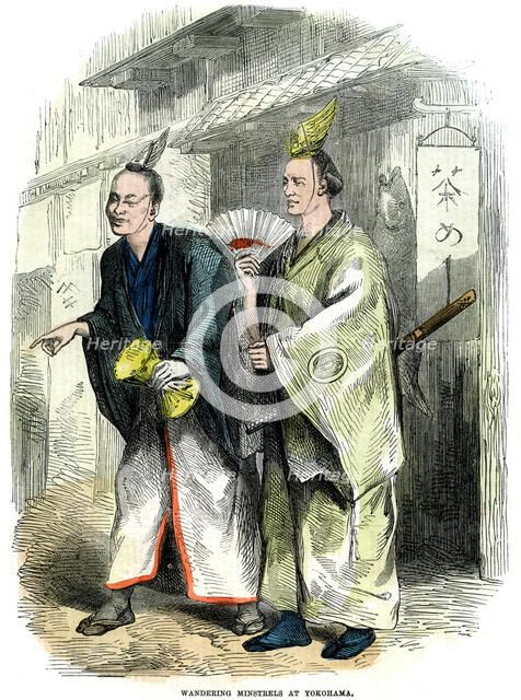 'Wandering minstrels at Yokohama', Japan, 1864. Artist: Unknown