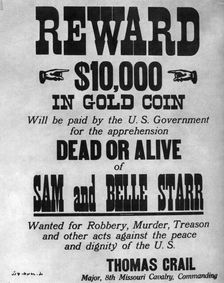 Wanted poster for the outlaws Sam and Belle Starr, c1880-1886 (1954)